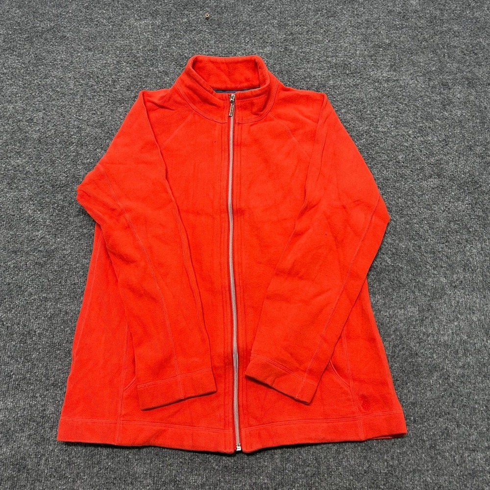 Tommy Bahama Jacket Womens Size M Orange Ribbed FullZip Mock Neck Casual Stretch